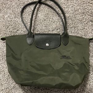 Longchamp Olive Green Tote with Black Accents